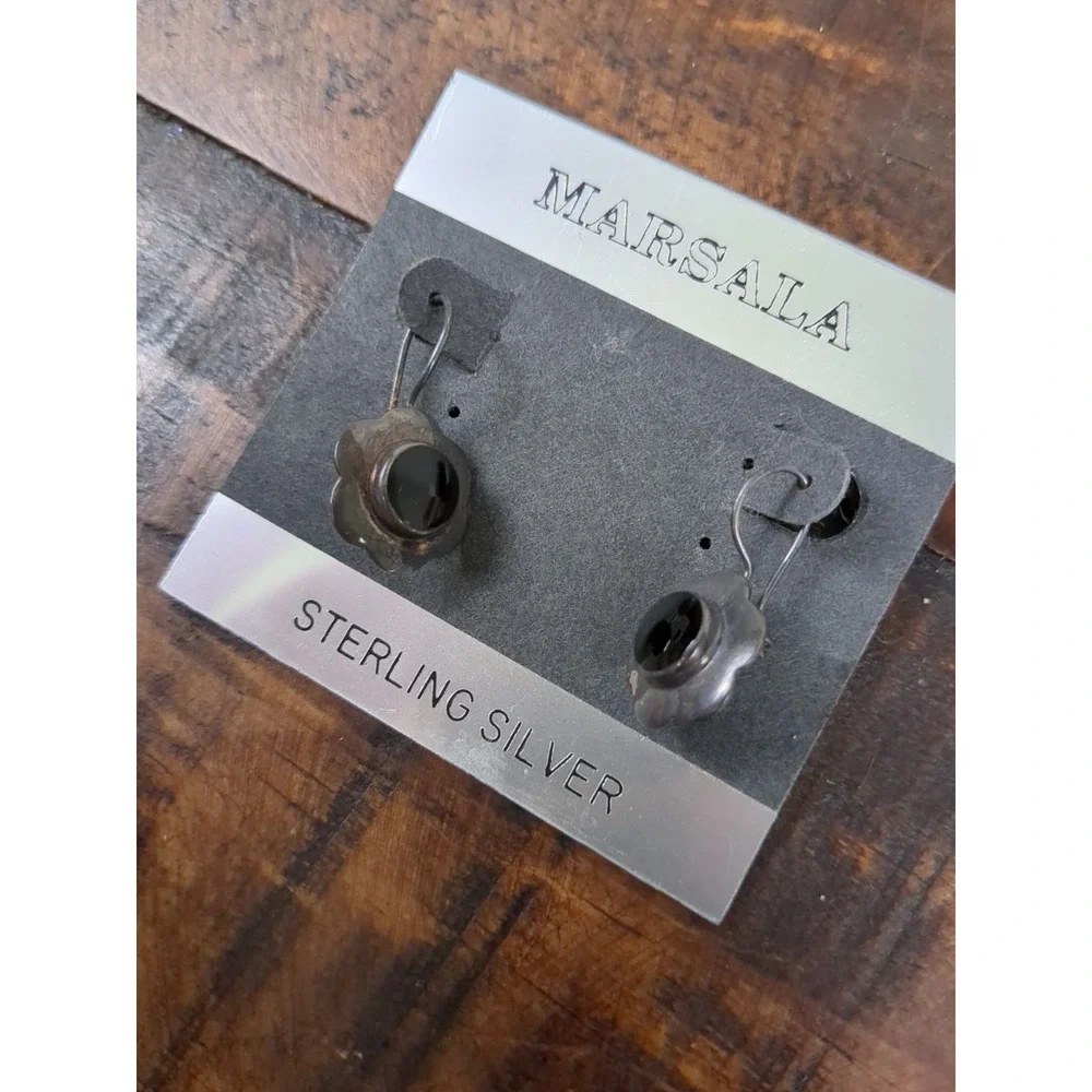 Marsala 2‎ Pairs Of Earrings, Sterling Silver, Black Stone